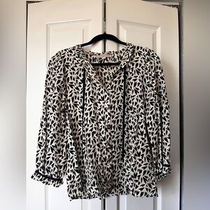 Loft black and white heart long sleeve blouse small.